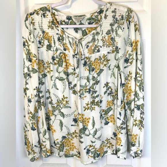 LUCKY BRAND Blouse Sz M Floral Smock Front LS Peasant Boho Soft Tunic Top - Picture 4 of 14